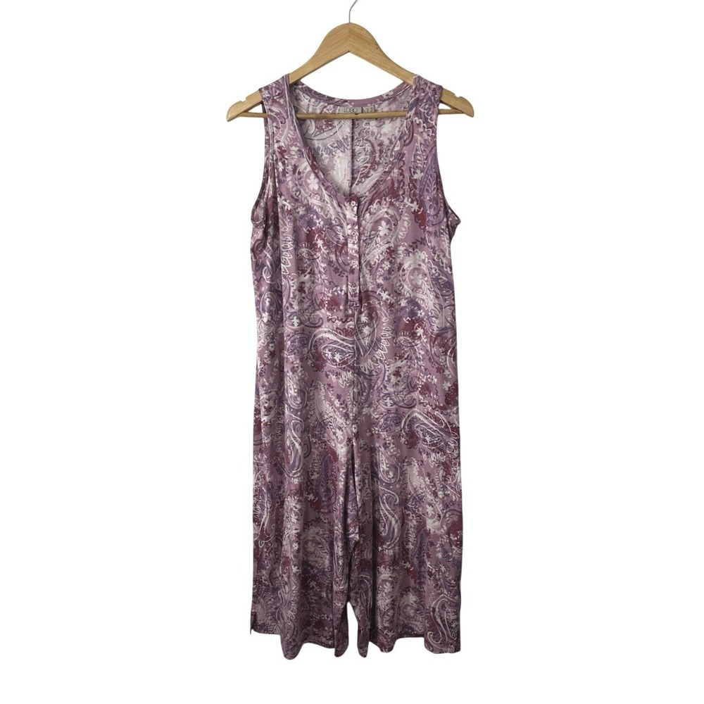 LOGO by Lori Goldstein Wide Leg Tank Romper Womens Petite Medium Purple Pockets